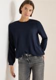 Blusa girocollo. orlo elastico. manic... - blu - 0