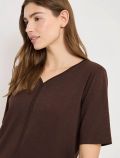 Maglia con scollo a v. fondo elastici... - marrone - 1