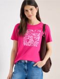 T-shirt girocollo con stampa frontale - fucsia - 0