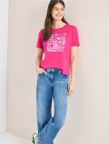 T-shirt girocollo con stampa frontale - fucsia - 2