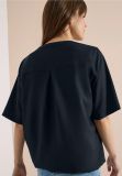 Blusa manica corta con scollo a v. ch... - blu - 3
