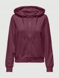MAGLIA IN FELPA CON ZIP E CAPPUCCIO Only - bordeaux - 0
