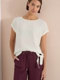 T-shirt con scollo a barchetta e dett... - bianco - 0