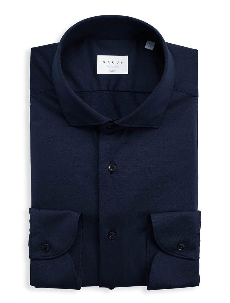Camicia Casual Business Uomo Maniche Lunghe Extra 72cm - Cotone Comfort Fit Colore Blu Scuro Taglia 43 Extra Tall