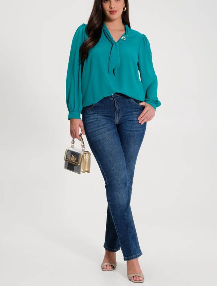 Camicia A Maniche Lunghe Caneva Da Donna – Tessuto Setoso Lucido, Scollo A V – Eleganza Per Ufficio E Sera