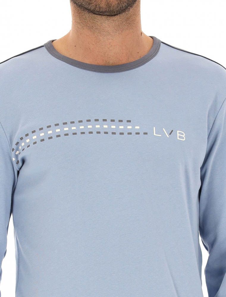 Normann Pigiama Lungo Donna Effetto Pois – Azzurro, Taglia Large, Jersey Morbido