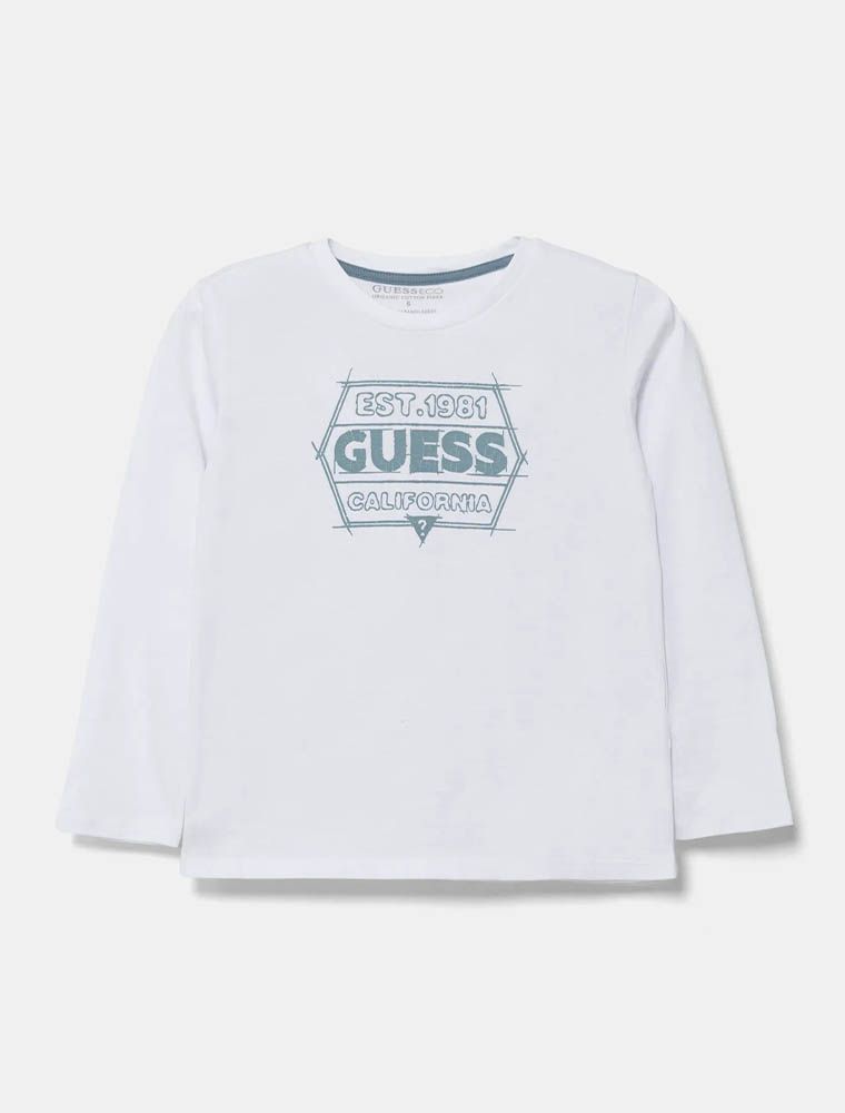 GUESS T-shirt Uomo Maniche Lunghe Muscari - Eco, Cotone Biologico, Tinta Unita, Logo Sul Petto - 3