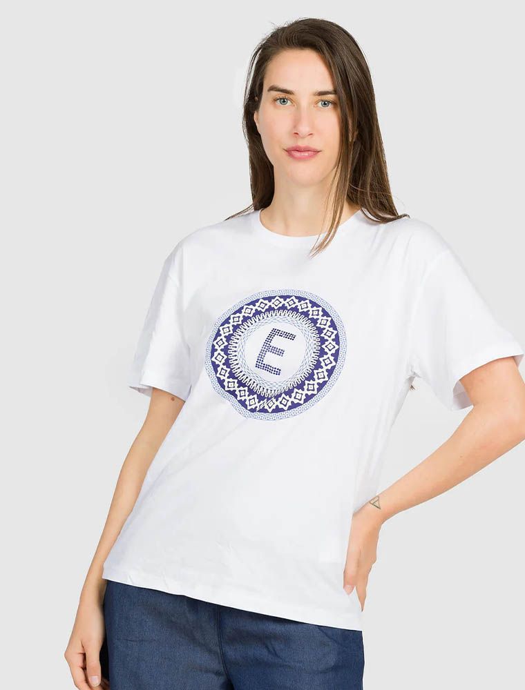 Maglietta da donna con scollo rotondo, a maniche corte, top