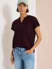 Blusa manica corta con scollo a v - burgundy