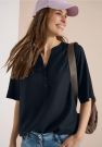 Blusa manica corta con scollo a v. ch... - blu