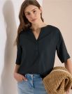 Blusa manica corta con scollo a v. ch... - verde