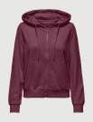 MAGLIA IN FELPA CON ZIP E CAPPUCCIO Only - bordeaux