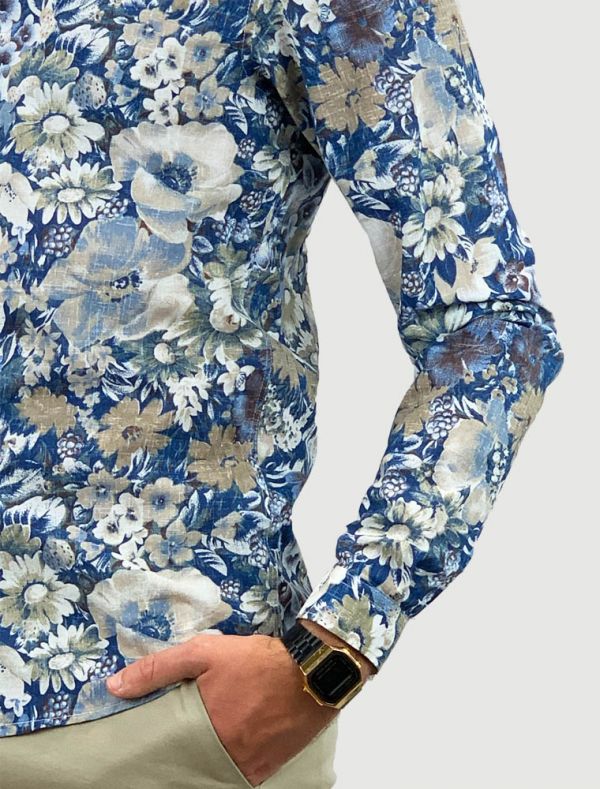 Camicia manica lunga Identikit - fiori blu e beige