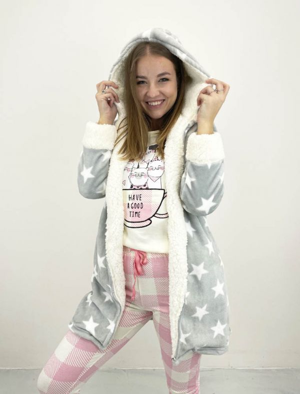 Daunex Vestaglia Donna In Pile Con Disegno Vespa – Colore Grigio, Morbida E Lavabile