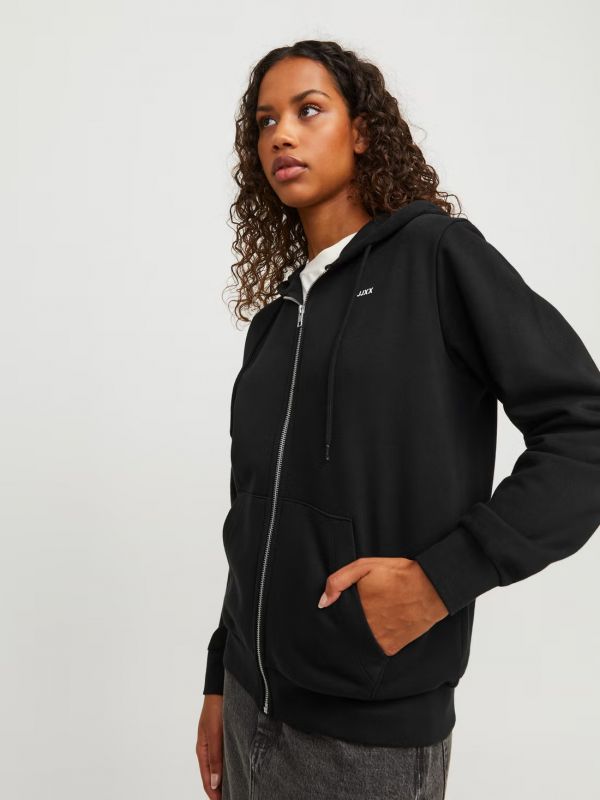 MAGLIA IN FELPA CON ZIP E CAPPUCCIO Jjxx - black
