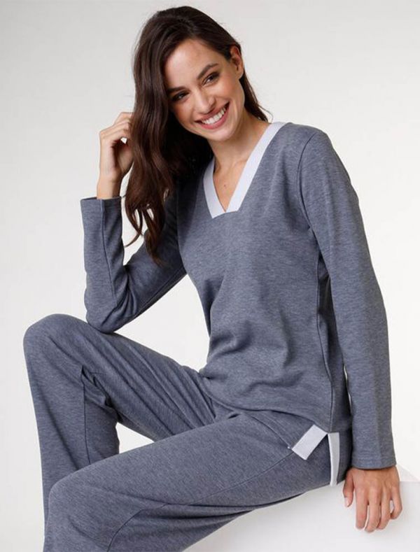 Pigiama lungo Lovable - blu melange