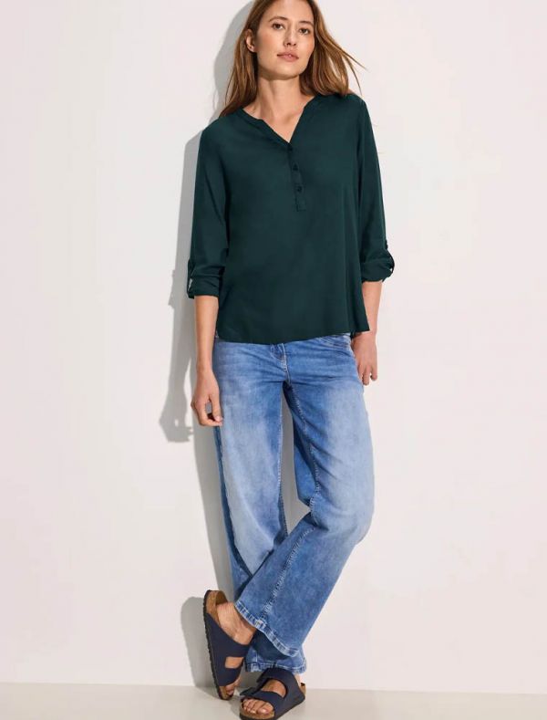 Blusa. scollo a v con bottoni - verde