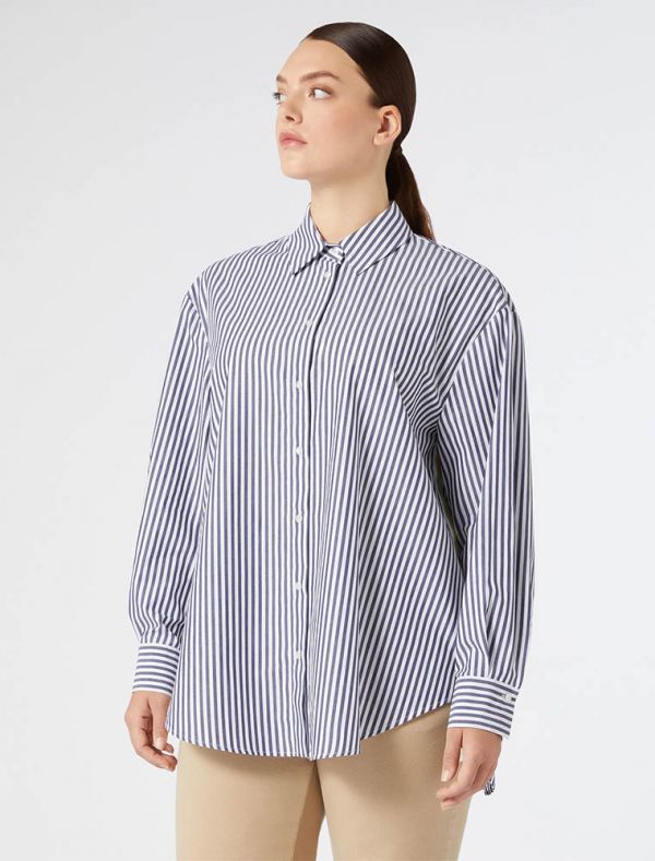 Camicia manica lunga curvy Persona - bianco blu