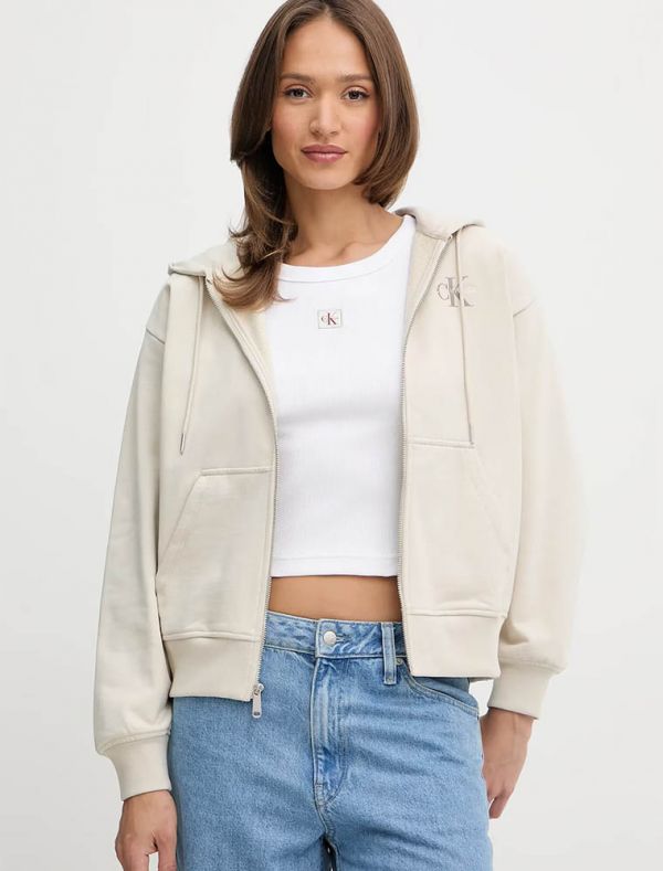 Maglia in felpa zip cappuccio Calvin Klein - beige