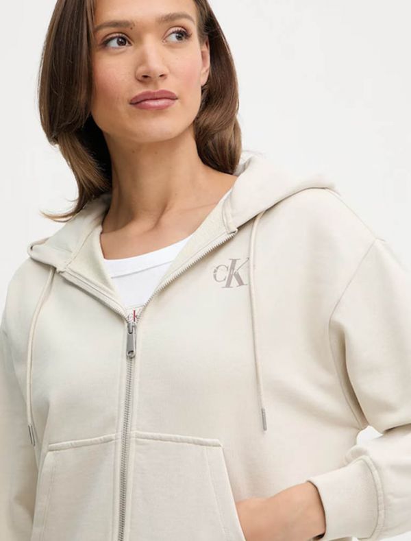 Maglia in felpa zip cappuccio Calvin Klein - beige