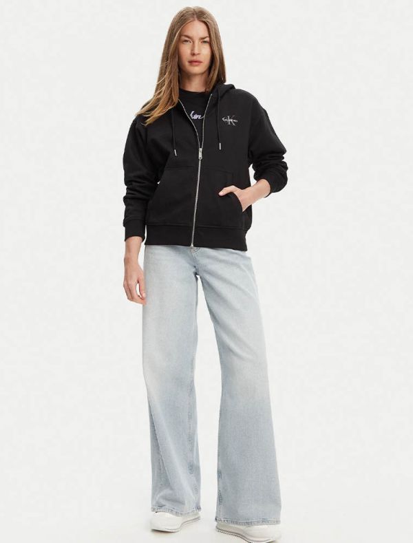 Maglia in felpa zip cappuccio Calvin Klein - nero