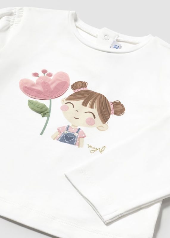 T-shirt manica lunga Mayoral - bianco rosa