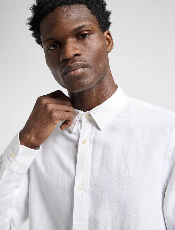 Camicia manica lunga lino Lee - bright white