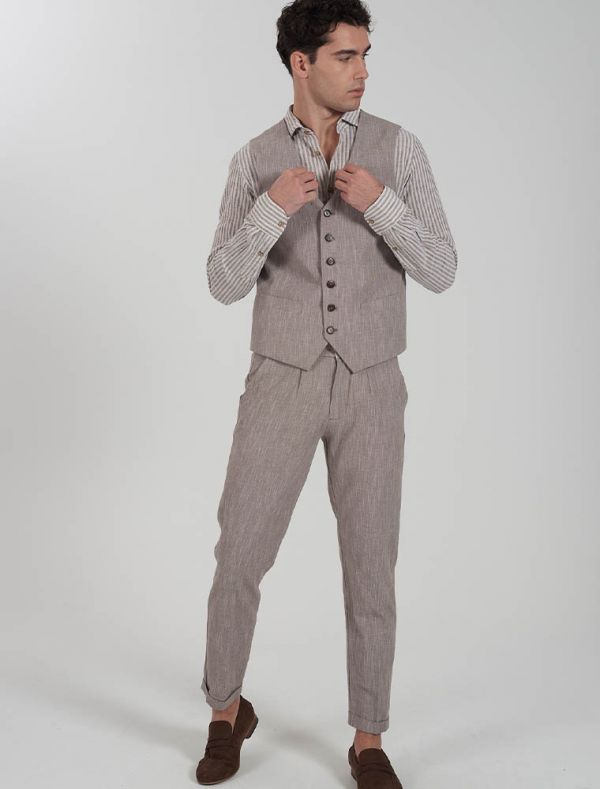 Camicia manica lunga Yes Zee - beige marrone