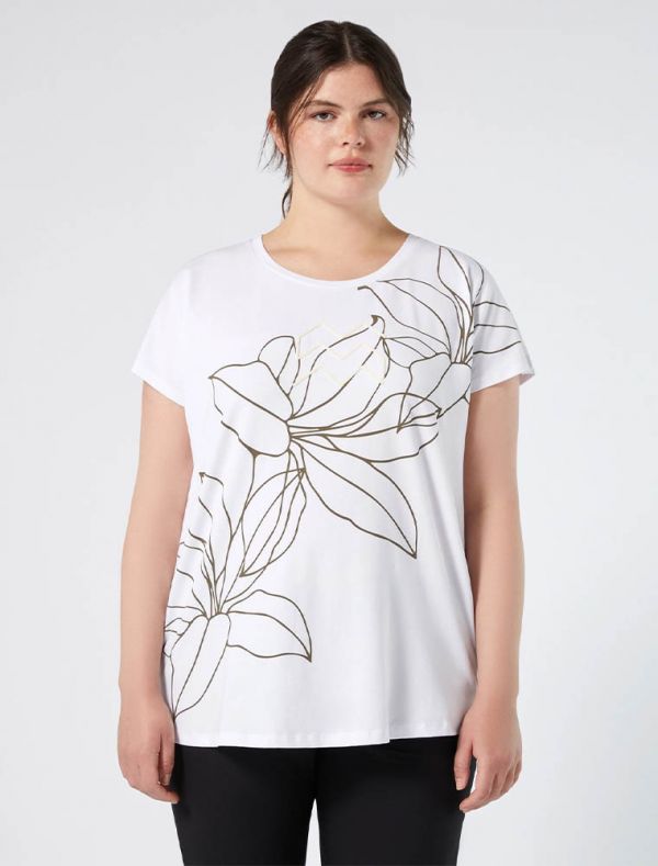 T-shirt in jersey con stampa. ricamo ... - bianco verde