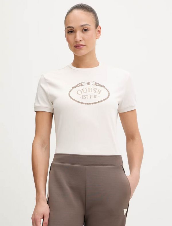 T-shirt manica corta sportiva Guess - panna