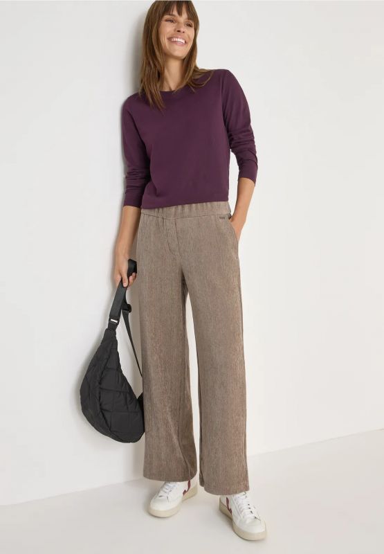 Pantalone curvy. vita alta, gamba lar... - beige