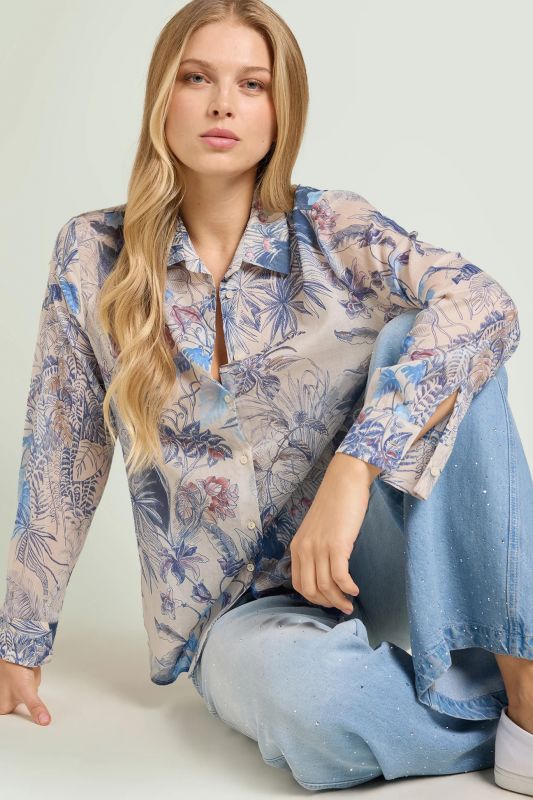 Camicia manica lunga curvy Luisa Viola - azzurro beige