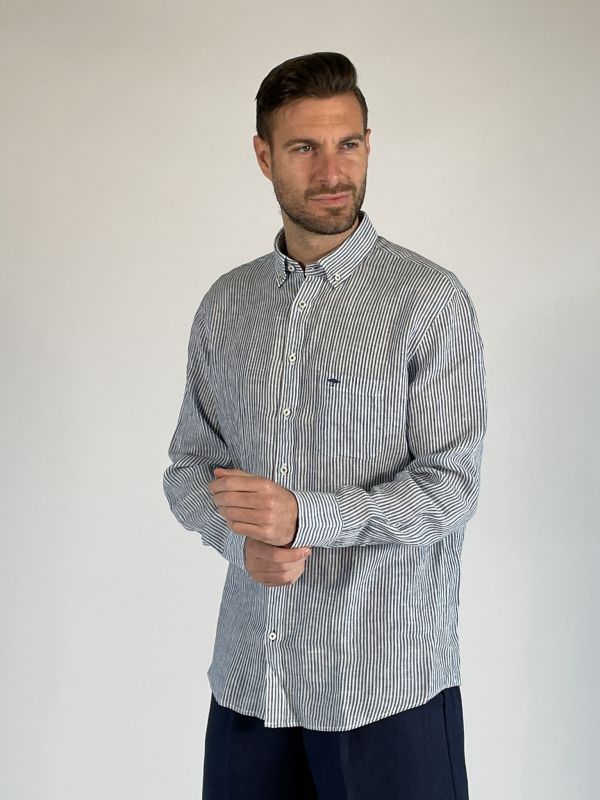 Camicia manica lunga casual Fynch-hatton - riga blu