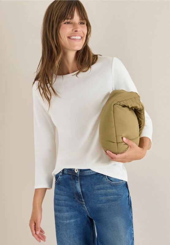 Maglia basica in cotone. scollo a bar... - bianco