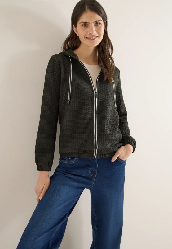 Felpa aperta testurizzata con cappucc... - kaki