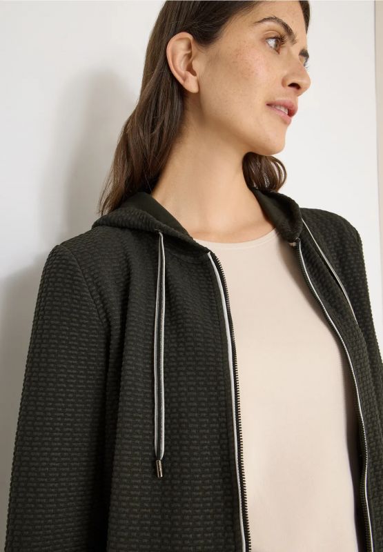 Felpa aperta testurizzata con cappucc... - kaki