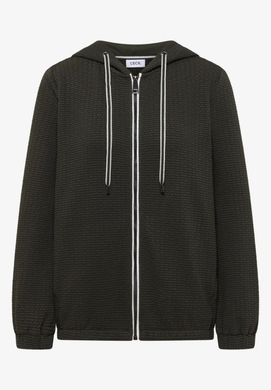 Felpa aperta testurizzata con cappucc... - kaki