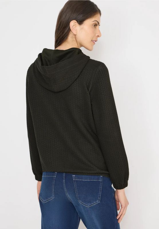 Felpa aperta testurizzata con cappucc... - kaki