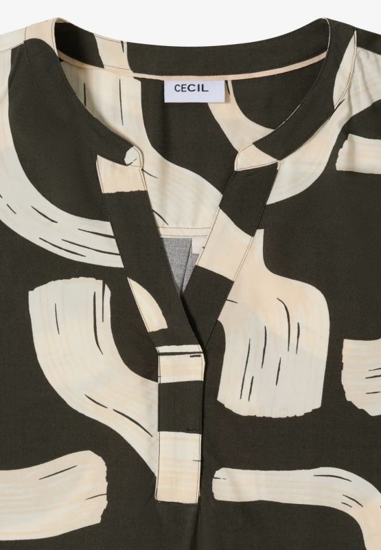 Camicia in fantasia. scollo a v. spac... - kaki