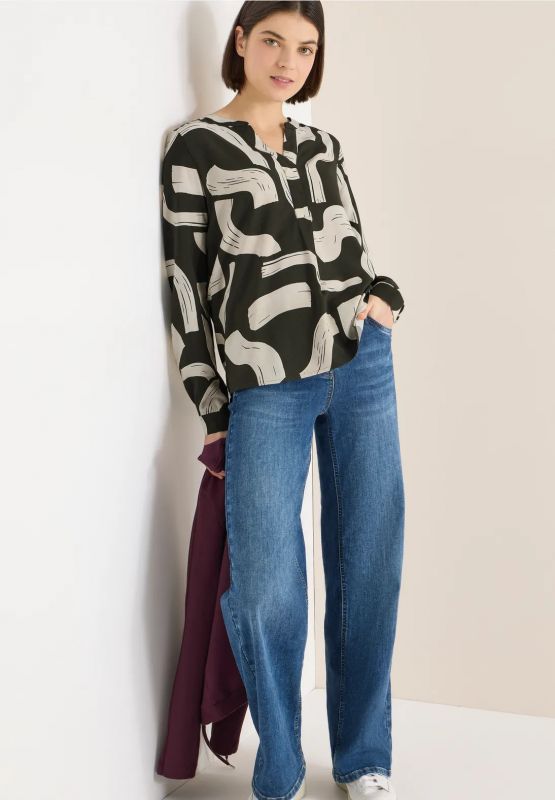 Camicia in fantasia. scollo a v. spac... - kaki