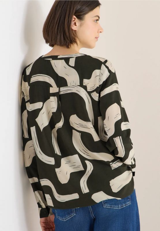 Camicia in fantasia. scollo a v. spac... - kaki