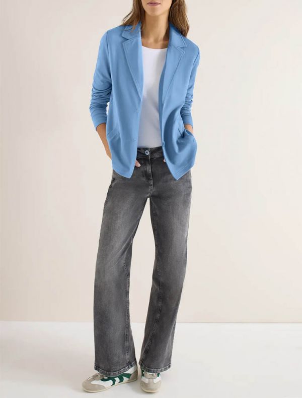 Giacca monopetto in maglia. collo rev... - blu