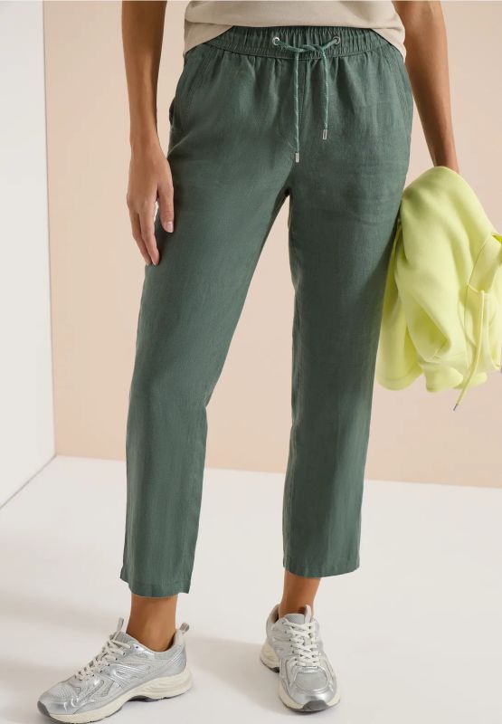 Pantalone a sigaretta in lino. vita e... - kaki
