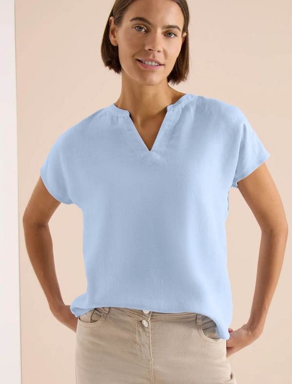 Blusa manica corta con scollo a v - blu