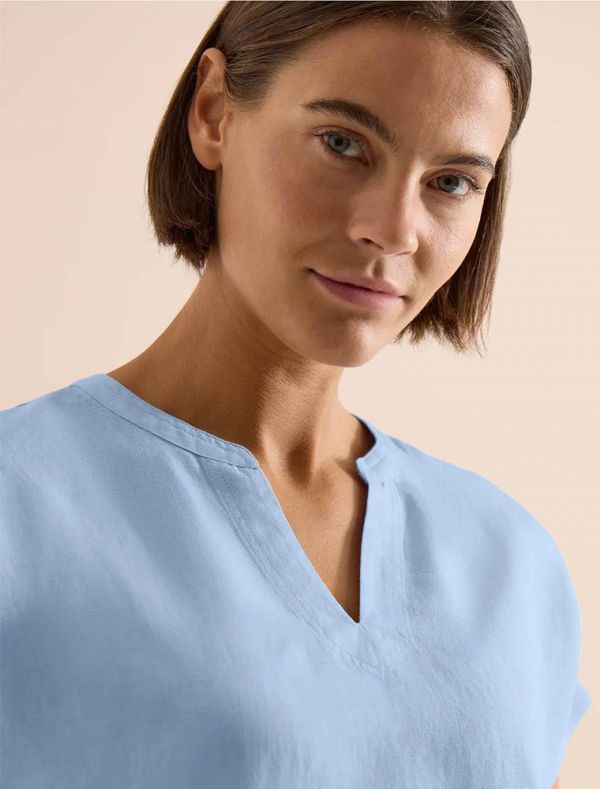 Blusa manica corta con scollo a v - blu