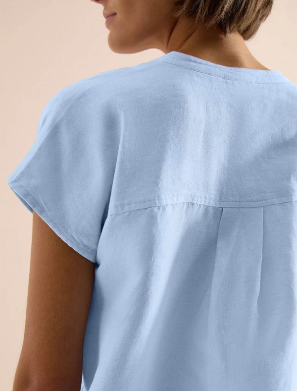 Blusa manica corta con scollo a v - blu