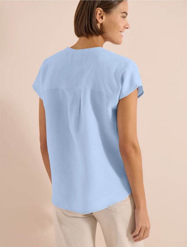 Blusa manica corta con scollo a v - blu