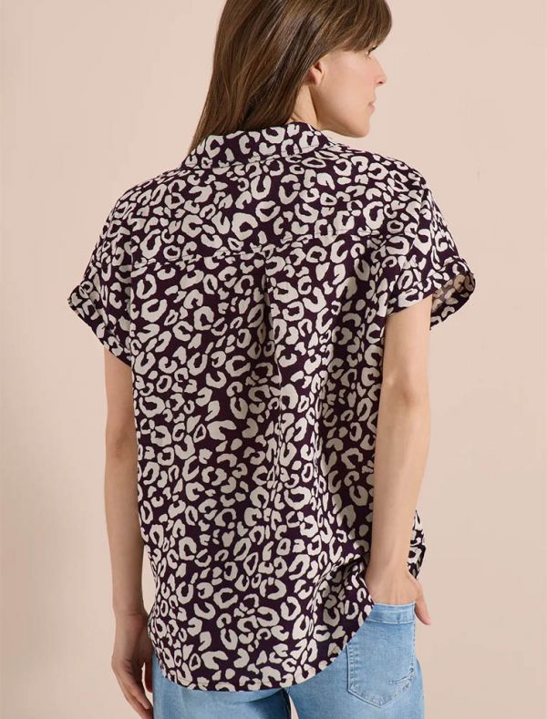 Camicetta manica corta con scollo a v... - burgundy