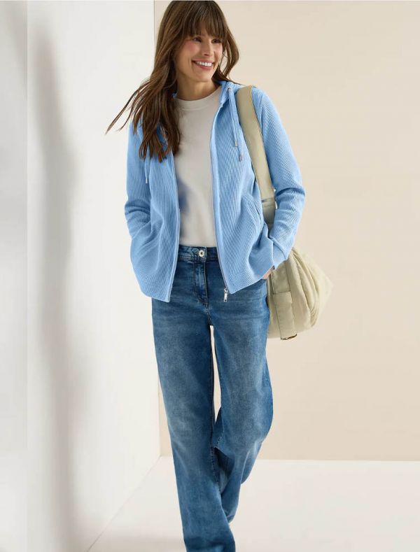 Felpa aperta con cappuccio e coulisse... - azzurro