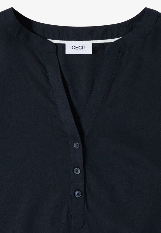 Blusa manica corta con scollo a v. ch... - blu
